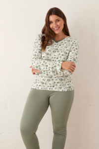 Conjunto 3 piezas bata y pijama perchado VERDE, Promise